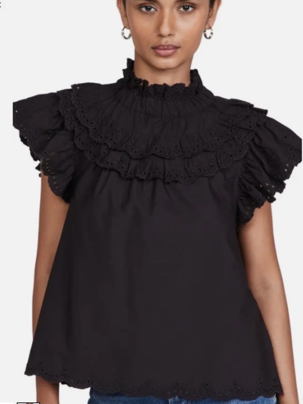SEA NEW YORK AURELIE Eyelet Ruffle High-Neck Sleeveless Top ❤️❤️